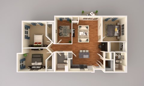 Floor plan for 3 beds, 2 baths, 1621 sqft